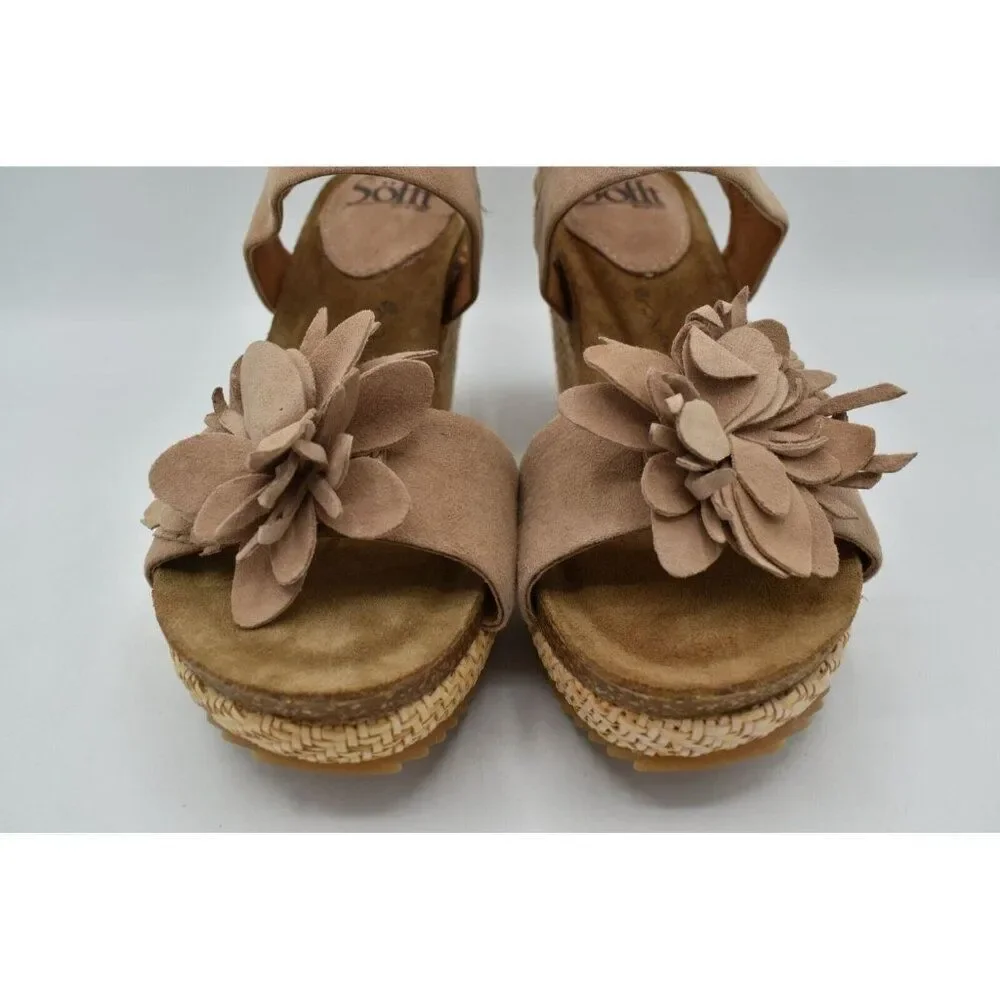 Sofft Womens Size 8 Cali Rose Taupe Suede‎ Wedge Sandals Shoes